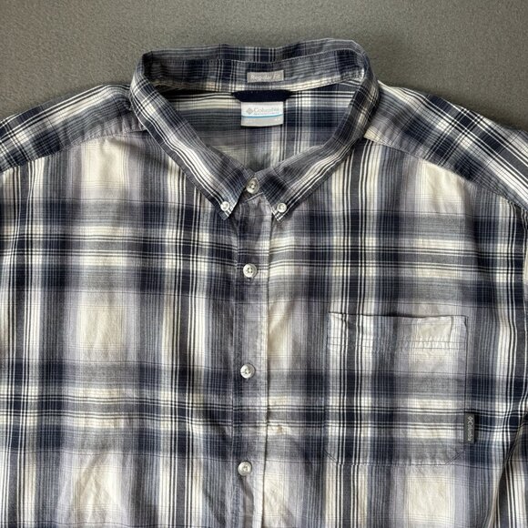 Columbia Mens 4X Blue Plaid Short Sleeve Button Up Outdoor Hiking Shirt Travel - Picture 2 of 14